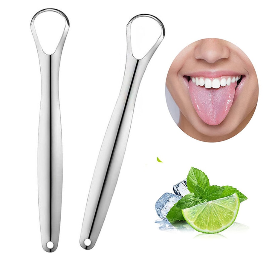 Nevenka 2 Pack Stainless Steel Tongue Scraper Reduce Bad Breath Tongue Cleaners