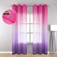 Nevenka 2 Panel Sheer Ombre Curtains Grommet Drapes for Girls Bedroom-PinkPurple