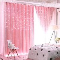 Nevenka 2 Panels Double Layer Stars Blackout Curtains for Bedroom Window-Pink