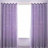 Nevenka 2 Panels Double Layer Stars Blackout Curtains for Bedroom Window-Purple