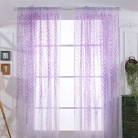 Nevenka 2 Panels Leaves Embroidered Sheer Rod Pocket Drapes For Living Room-Purple