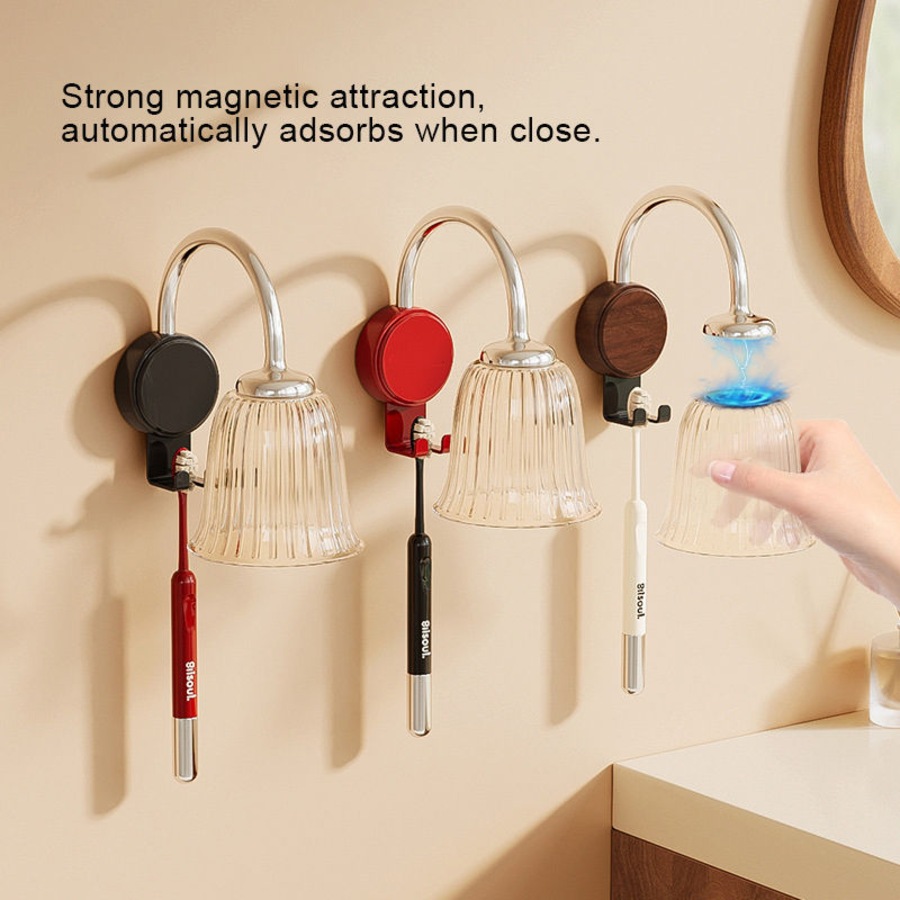 Nevenka 2 Pcs Wall Mount Toothbrush Holders Magnetic Cups Easy Draining for Family Hotel-A