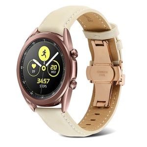Nevenka 20mm/22mm Quick Release Leather Watch Band Butterfly Buckle For Samsung Watch-Apricot