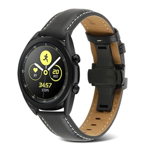 Nevenka 20mm/22mm Quick Release Leather Watch Band Butterfly Buckle For Samsung Watch-Black