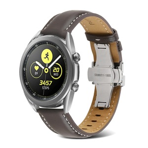 Nevenka 20mm/22mm Quick Release Leather Watch Band Butterfly Buckle For Samsung Watch-Brown