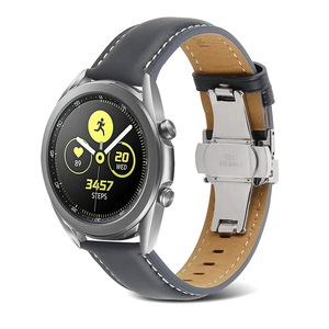 Nevenka 20mm/22mm Quick Release Leather Watch Band Butterfly Buckle For Samsung Watch-DarkGrey