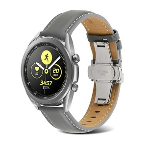Nevenka 20mm/22mm Quick Release Leather Watch Band Butterfly Buckle For Samsung Watch-LightGrey