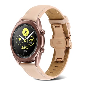Nevenka 20mm/22mm Quick Release Leather Watch Band Butterfly Buckle For Samsung Watch-LightPink