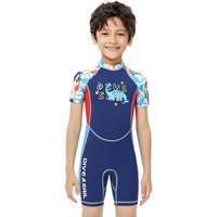 Nevenka 2mm Boys Cartoon Shorty One Piece Swimsuit-Blue