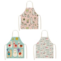 Nevenka 3 Pcs Kids Alpaca Printed Linen Apron Bib for Cooking Painting-2
