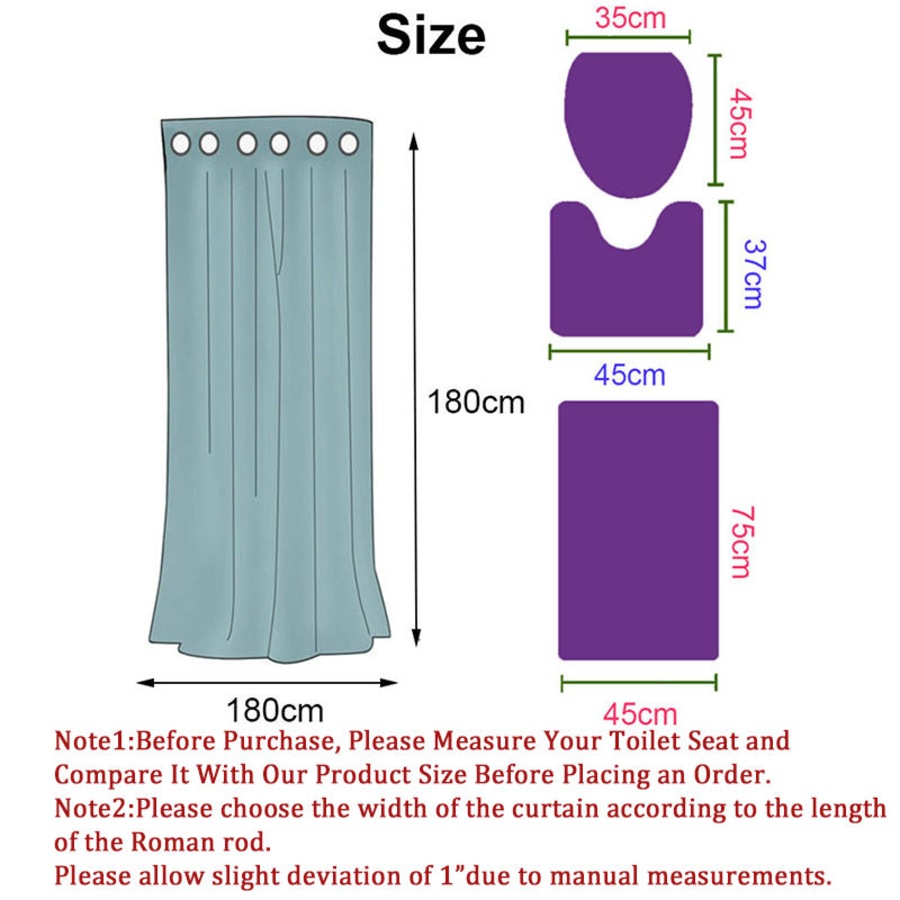 Nevenka 4 Pcs Shower Curtain Set Bath Mat U Shape and Toilet Lid Cover Mat with 12 Hooks 71" x 71"-A3