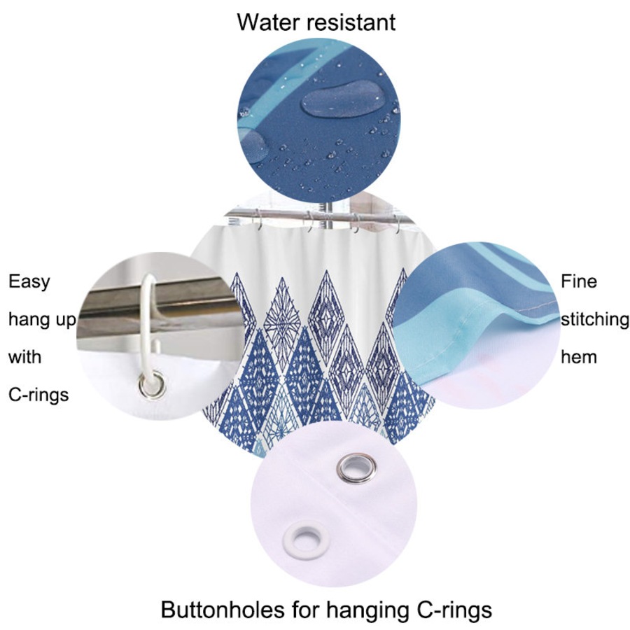 Nevenka 4 Pcs Shower Curtain Set Bath Mat U Shape and Toilet Lid Cover Mat with 12 Hooks 71" x 71"-A3