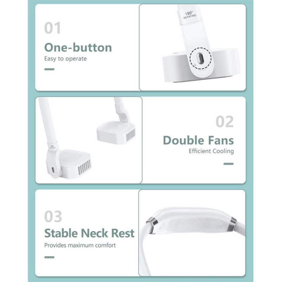 Nevenka 4000mAh Portable Bladeless Neck Fan 360 Adjustment Wearable Air Conditioner-Green