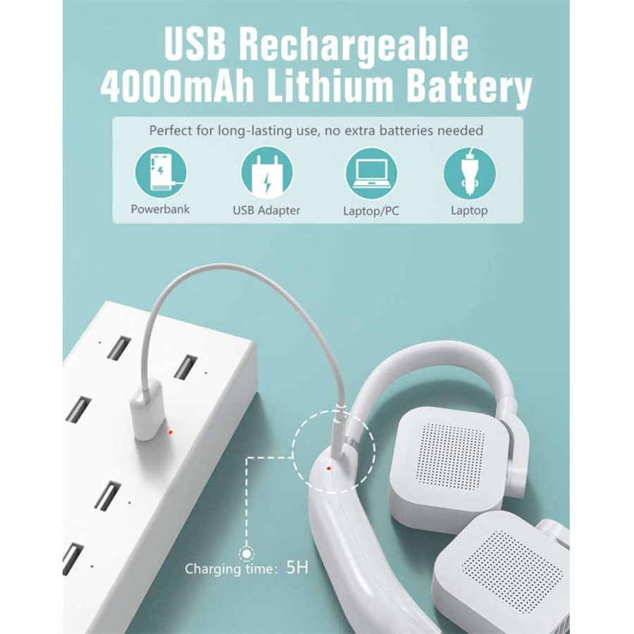 Nevenka 4000mAh Portable Bladeless Neck Fan 360 Adjustment Wearable Air Conditioner-Green