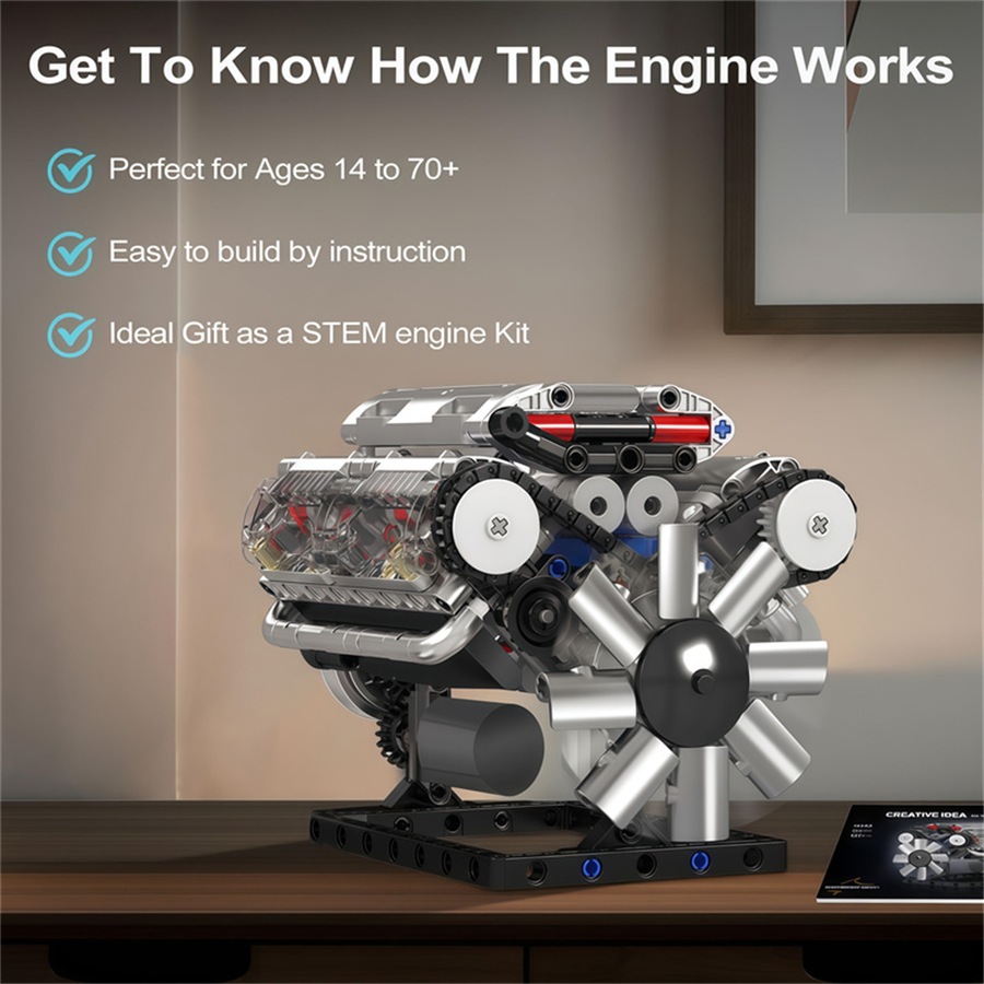 Buy Nevenka 535Pcs V8 Engine Building Kit STEM Project Model Blocks Set ...