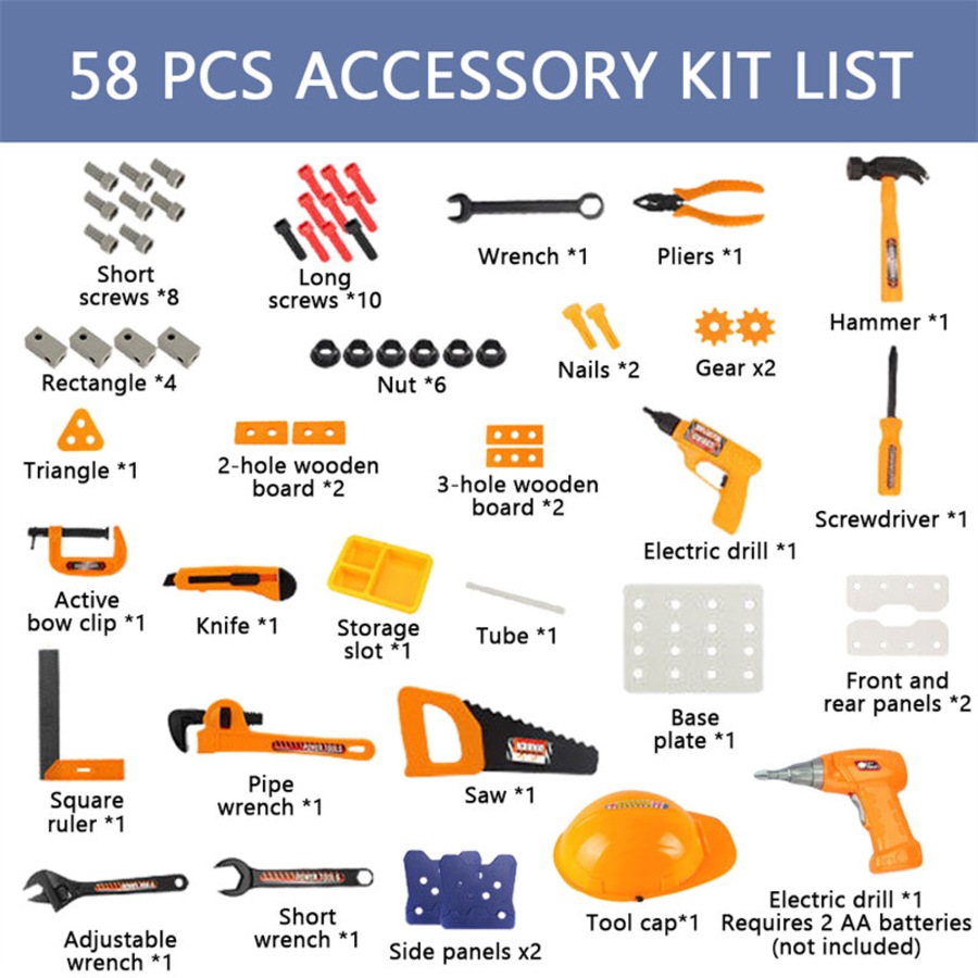 Nevenka 58Pcs Kids Tool Set with Electric Drill Montessori Construction Toys