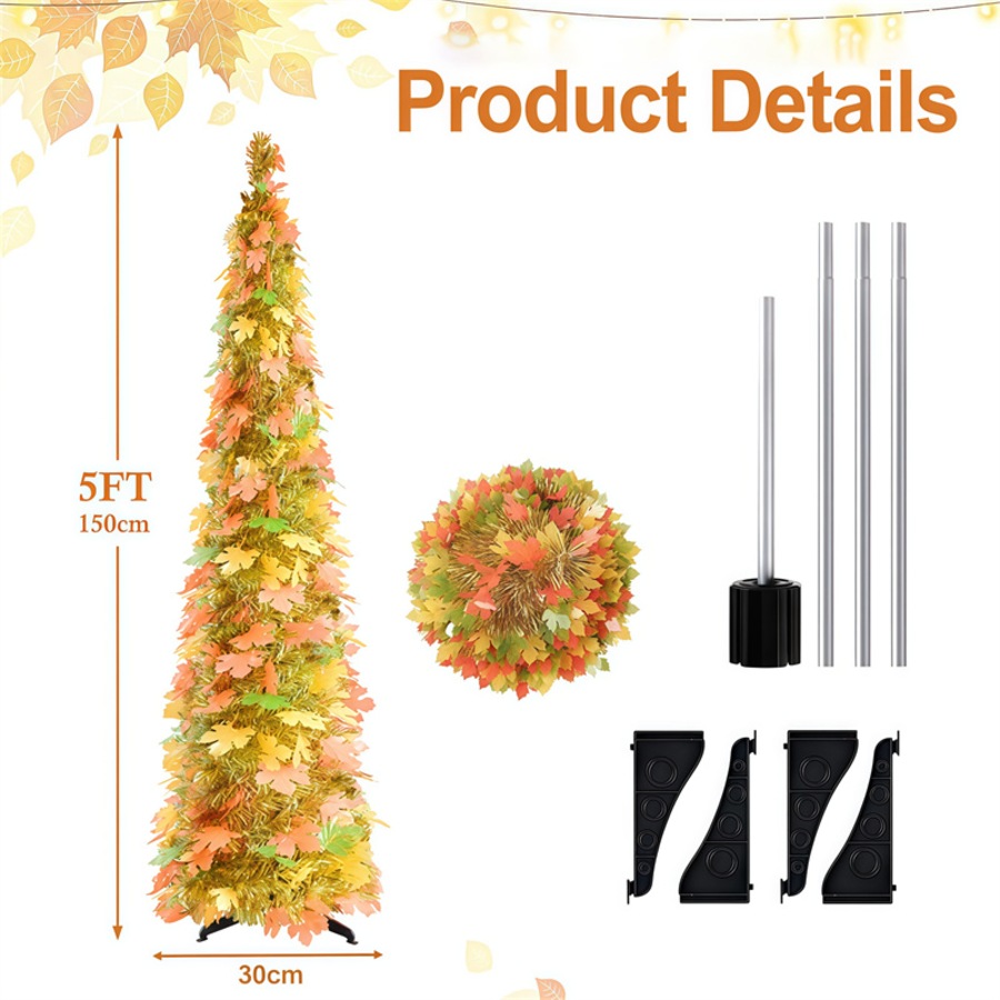 Nevenka 5FT Fall Christmas Tree Pre-lit Artificial Pencil Tree for Thanksgiving Home Decor