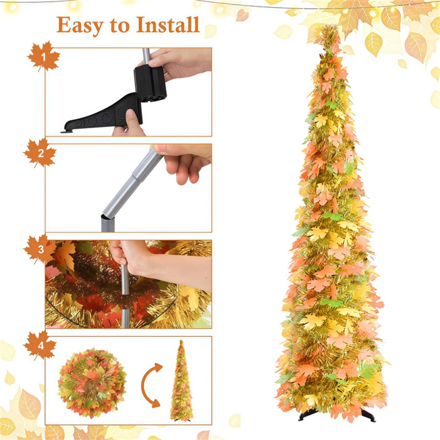 Nevenka 5FT Fall Christmas Tree Pre-lit Artificial Pencil Tree for Thanksgiving Home Decor