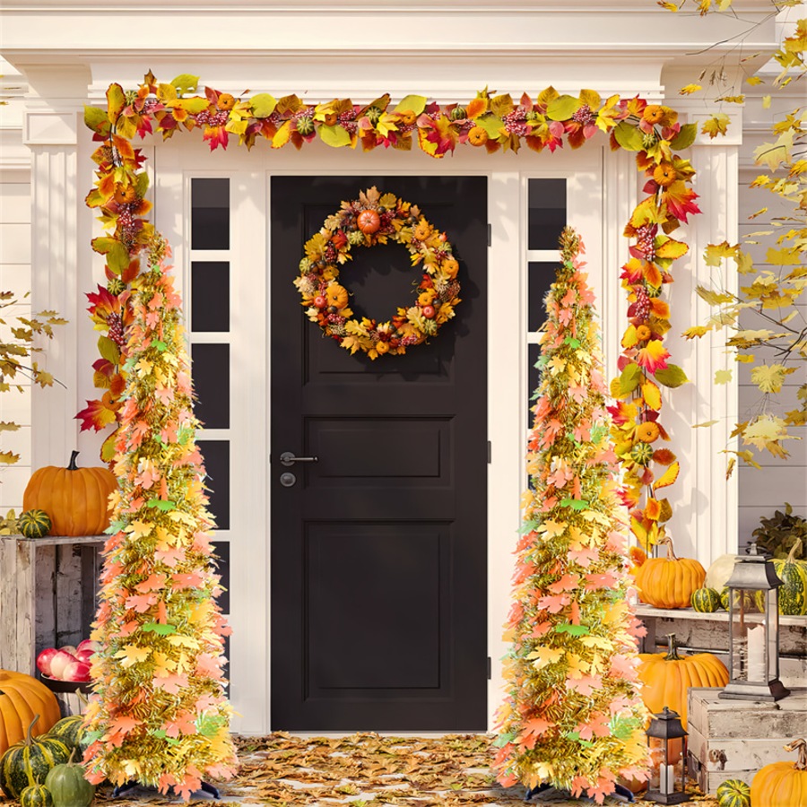 Nevenka 5FT Fall Christmas Tree Pre-lit Artificial Pencil Tree for Thanksgiving Home Decor