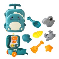 Nevenka 8 Pcs Kids Beach Toy Set Portable Trolley Case for Beach Park-Dinosaur