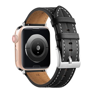 Nevenka Apple Watch Strap Leather Groove for iWatch Ultra Series 8 SE 7 6 5 4 3 2 1-Black