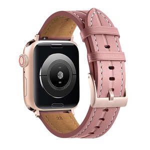 Nevenka Apple Watch Strap Leather Groove for iWatch Ultra Series 8 SE 7 6 5 4 3 2 1-DarkPink
