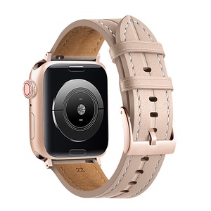 Nevenka Apple Watch Strap Leather Groove for iWatch Ultra Series 8 SE 7 6 5 4 3 2 1-LightPink