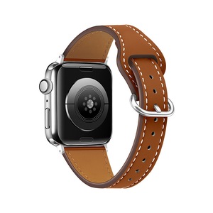 Nevenka Apple Watch Strap Solid Color Leather for iWatch Series 7/SE/6/5/4/3/2/1-Brown