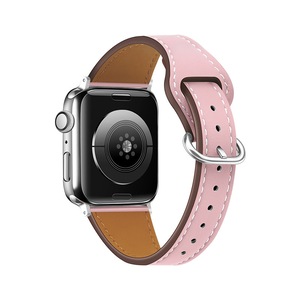 Nevenka Apple Watch Strap Solid Color Leather for iWatch Series 7/SE/6/5/4/3/2/1-Pink