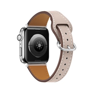 Nevenka Apple Watch Strap Solid Color Leather for iWatch Series 7/SE/6/5/4/3/2/1-Starlight