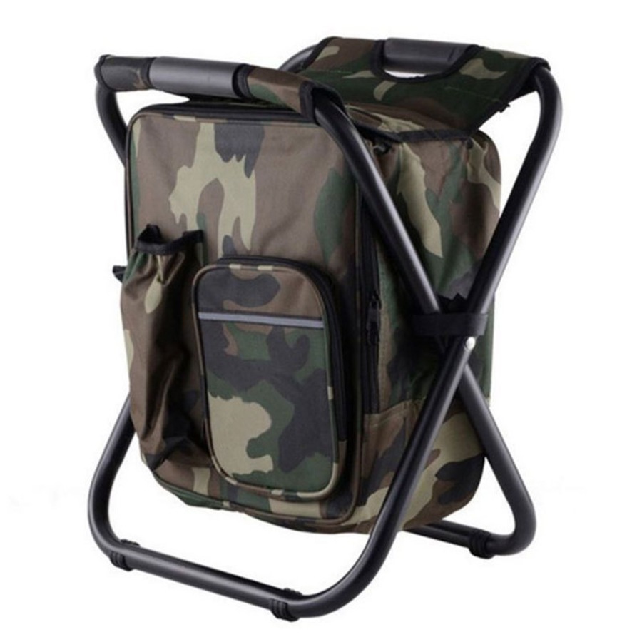 Nevenka Backpack Cooler Chair Folding Camping Stool for Travel Fishing-Camo