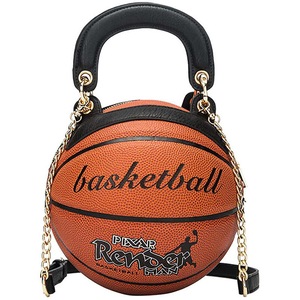 Nevenka Basketball Shaped Handbags PU Adjustable Strap Messenger Bag for Women Girls-Brown