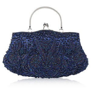 Nevenka Beaded Sequin Design Flower Evening Purse Large Clutch Bag-Blue