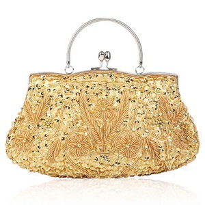 Nevenka Beaded Sequin Design Flower Evening Purse Large Clutch Bag-Gold