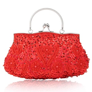 Nevenka Beaded Sequin Design Flower Evening Purse Large Clutch Bag-Red