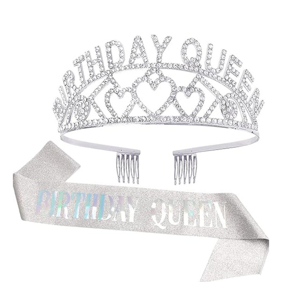 Nevenka Birthday Crowns & Sash Kit Women Rhinestone Tiara for Party Prom-SetE