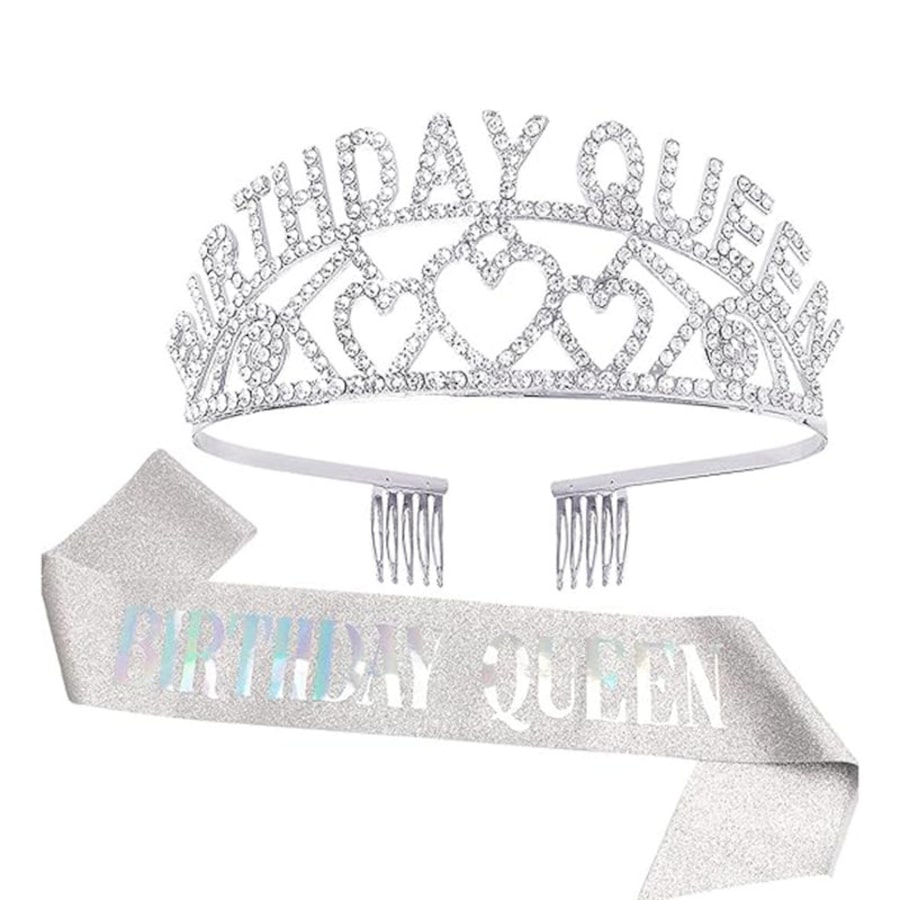Nevenka Birthday Crowns & Sash Kit Women Rhinestone Tiara for Party Prom-SetE
