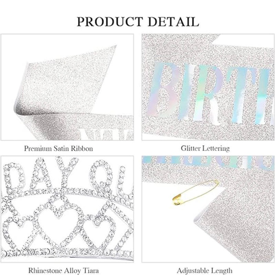 Nevenka Birthday Crowns & Sash Kit Women Rhinestone Tiara for Party Prom-SetE