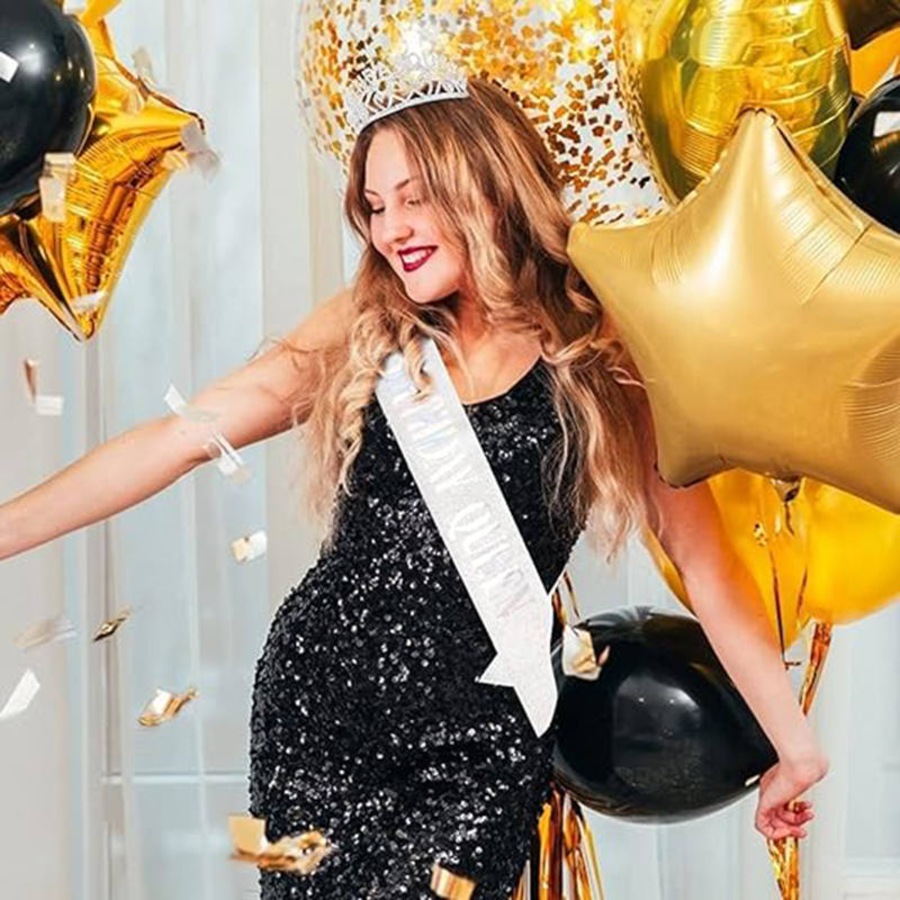 Nevenka Birthday Crowns & Sash Kit Women Rhinestone Tiara for Party Prom-SetE