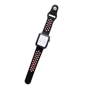 Nevenka Breathable Leather Watch Band for iWatch Series SE 7/6/5/4/3/2/1-BlackRed