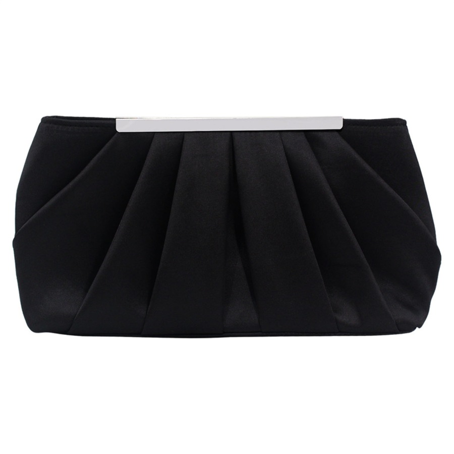 Nevenka Clutch Evening Bag Elegant Pleated Satin Simple Classy Purse-Black