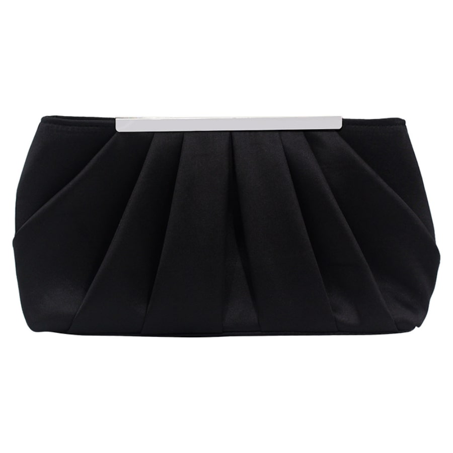 Nevenka Clutch Evening Bag Elegant Pleated Satin Simple Classy Purse-Black
