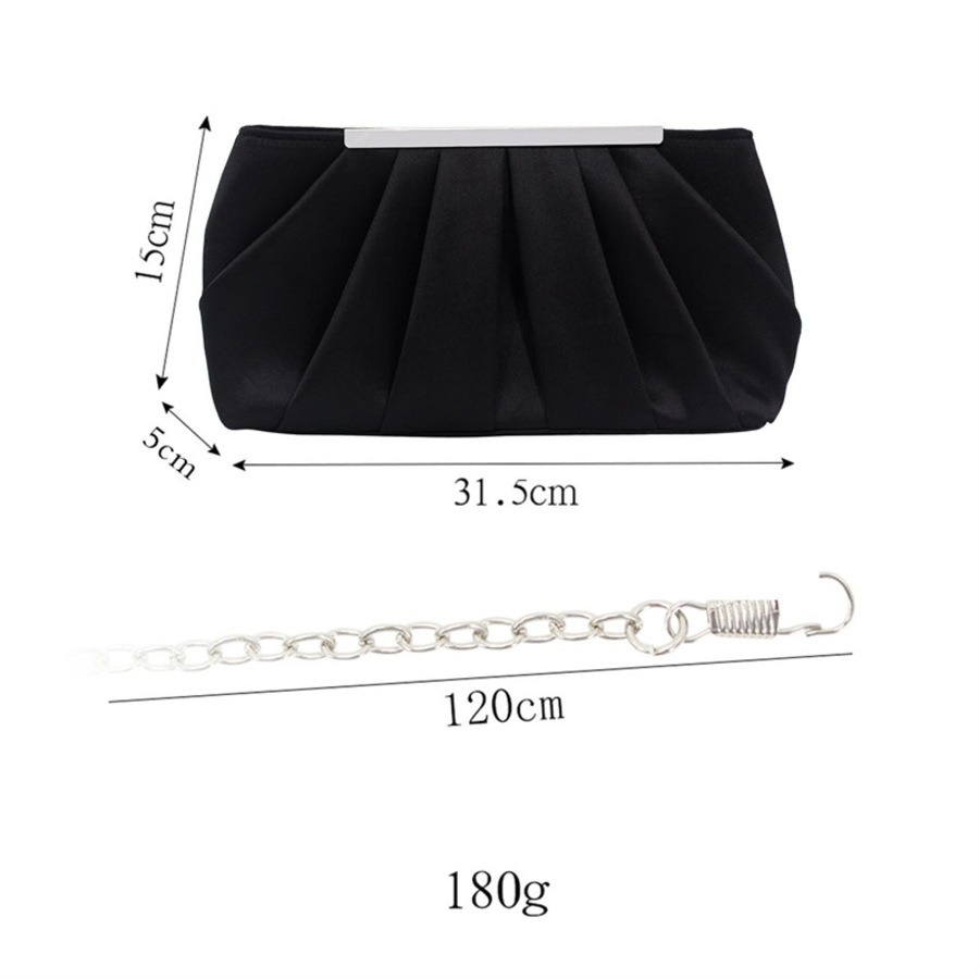 Nevenka Clutch Evening Bag Elegant Pleated Satin Simple Classy Purse-Black