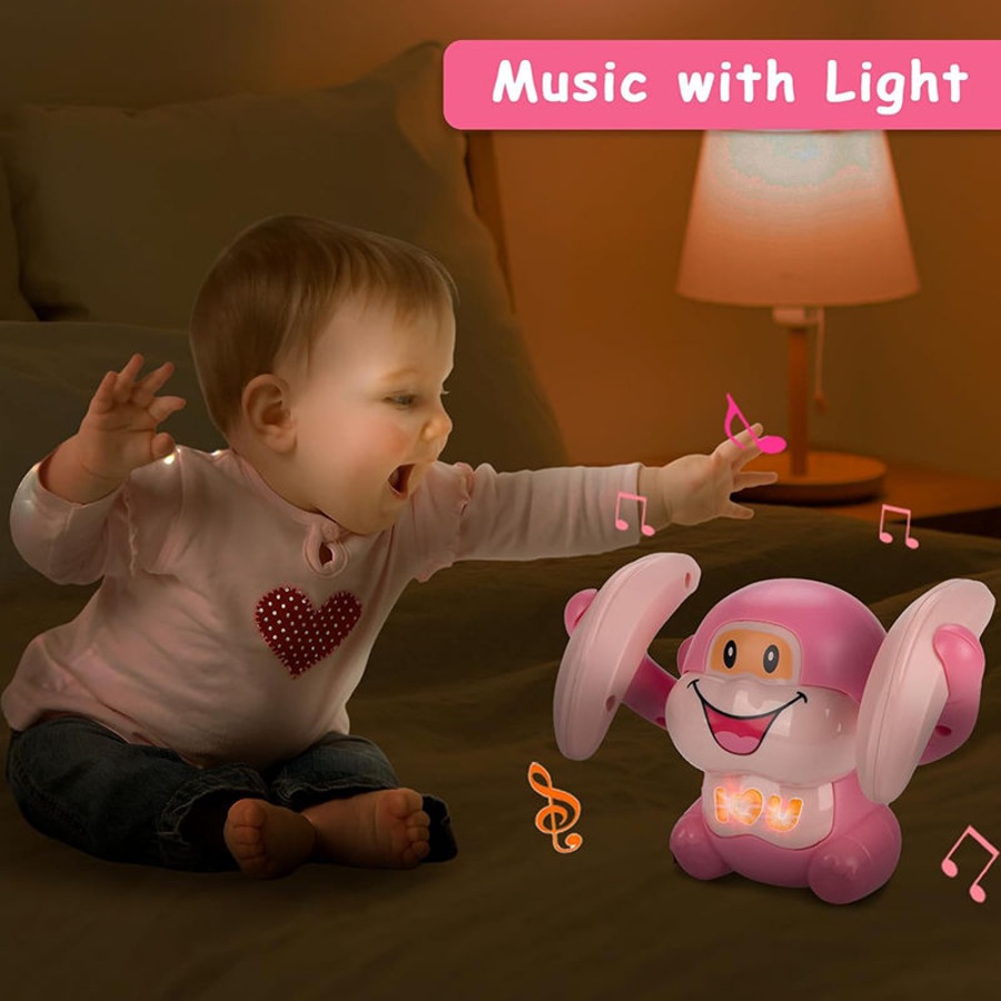 Nevenka Crawling Monkey Interactive Toys for Baby with Light & Music-Pink
