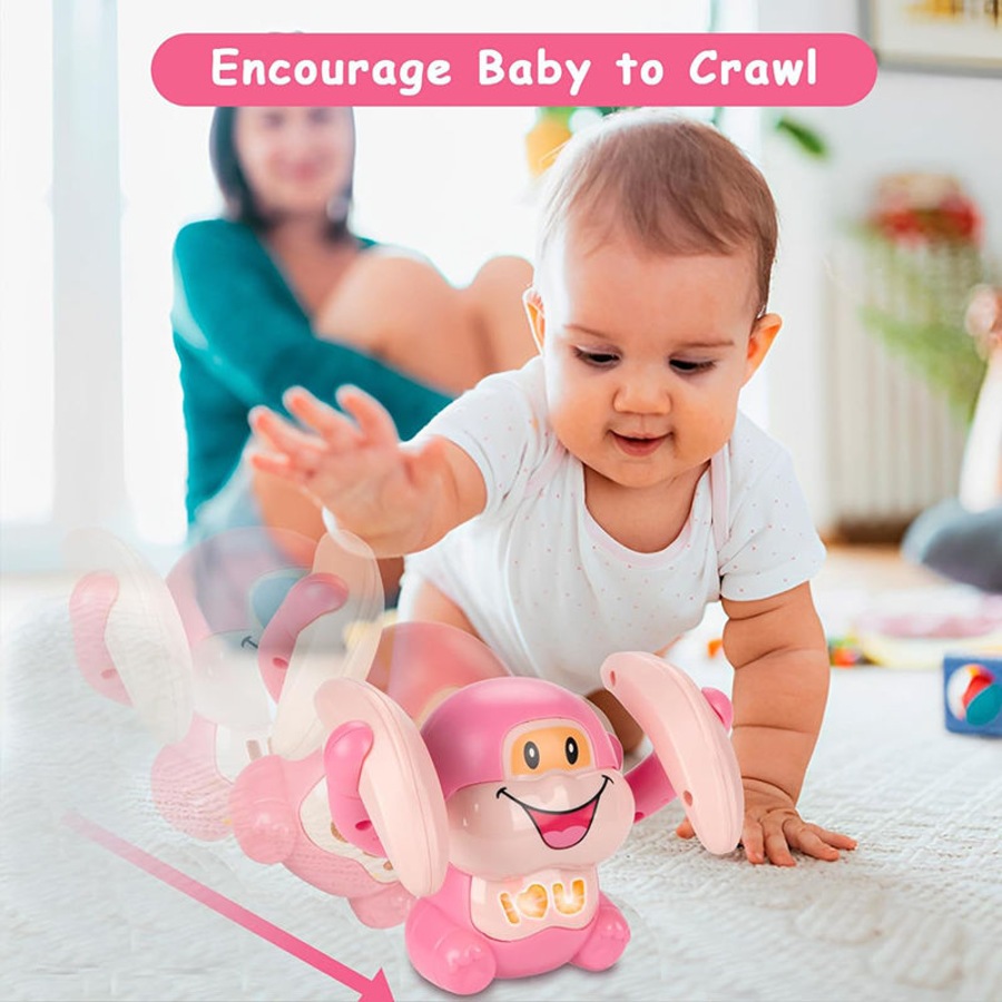 Nevenka Crawling Monkey Interactive Toys for Baby with Light & Music-Pink
