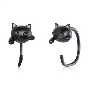 Nevenka Cute Cat Half Huggie Hoop Earrings for Women Jewelry Gifts-Black