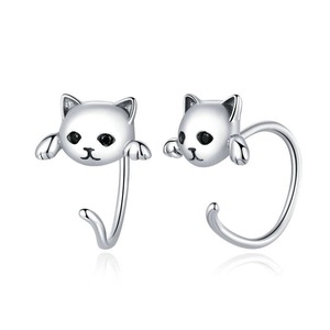 Nevenka Cute Cat Half Huggie Hoop Earrings for Women Jewelry Gifts-Silver