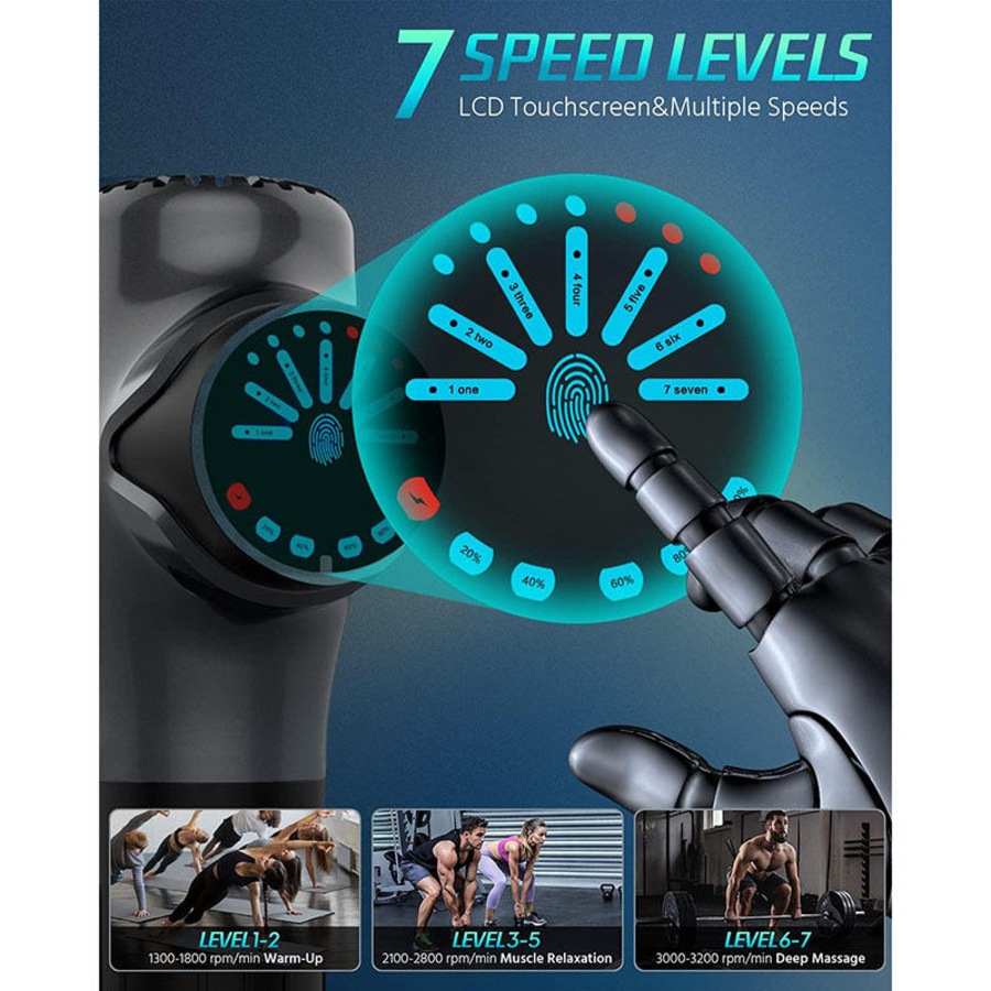 Nevenka Deep Tissue Massage Gun 7 Speeds & 8 Heads Quiet for Athletes-Silver