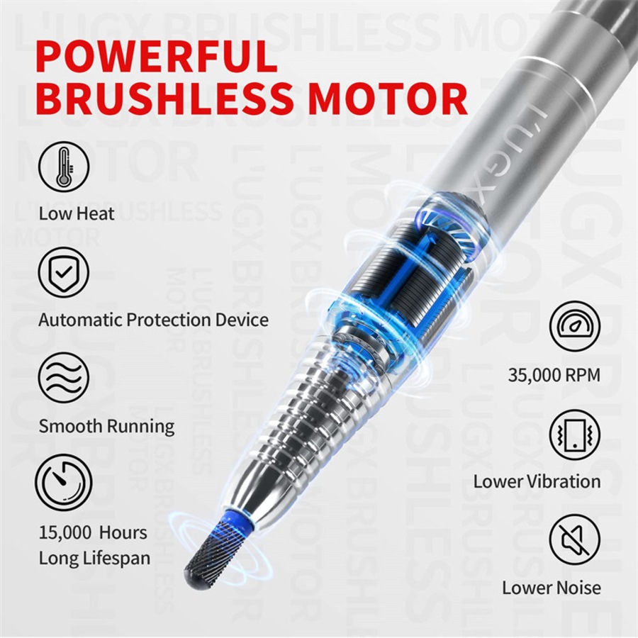 Nevenka Electric Nail Drill Machine Brushless 35000RPM Cordless Nail Efile with 8Pcs Nail Drill Bits
