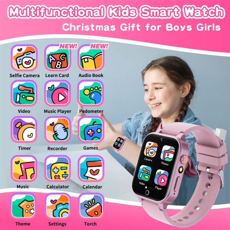 Nevenka Electronic Smart Watch 26 Games HD Touchscreen Educational Toy for Kids Age 3 to 12-Pink